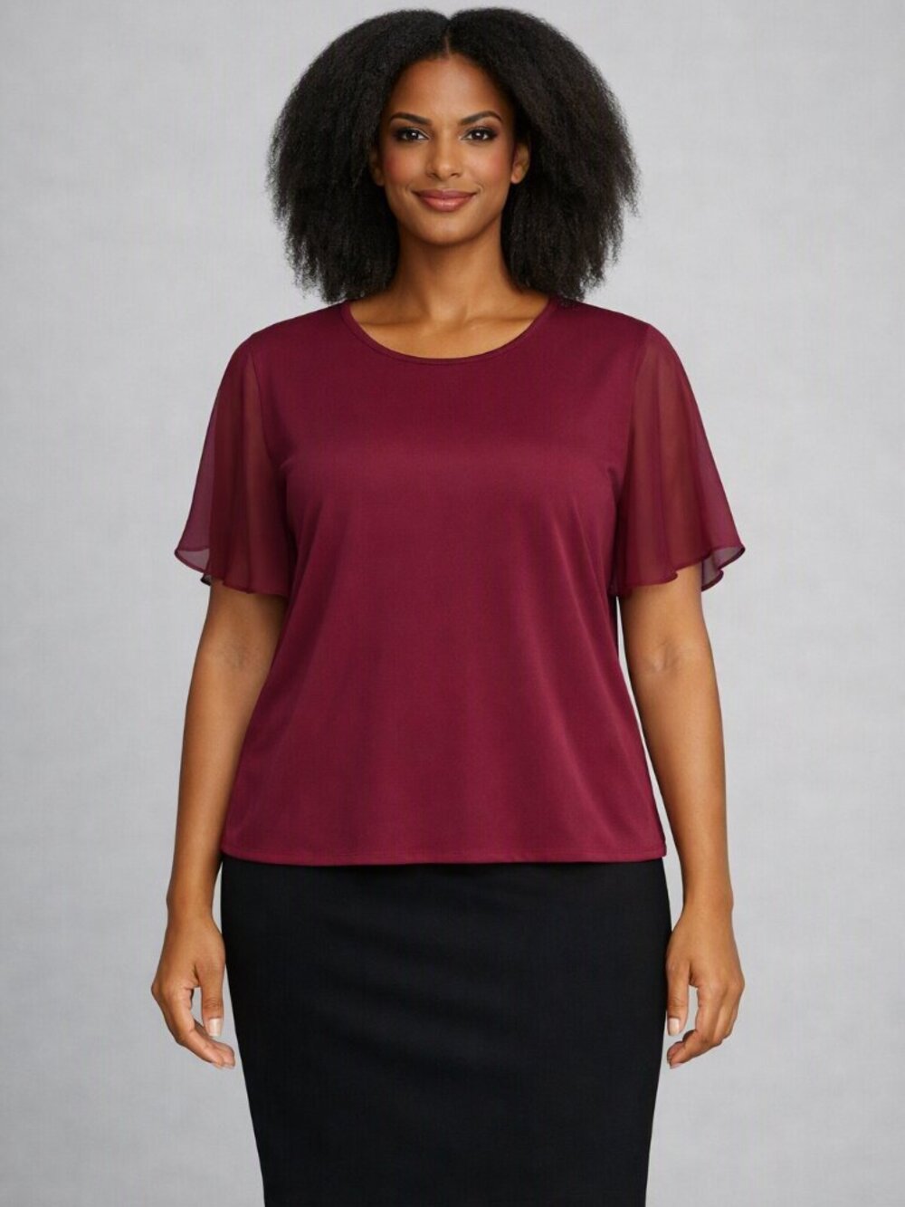 Calvin Klein Red Sheer Sleeve Blouse – Size Large